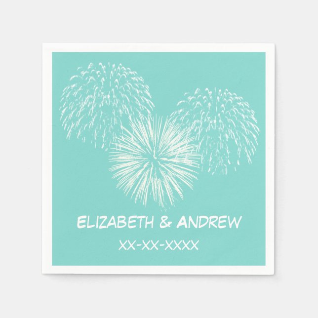 Fireworks Aqua Robin Egg Background, Name Monogram Napkin (Front)