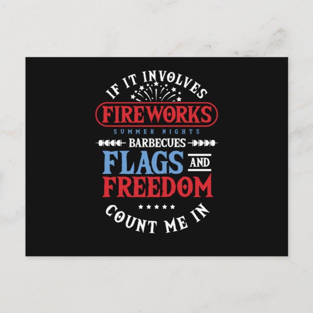 Fireworks Barbecues Flags Freedom Pyrotechnic Gift Postcard (Front)