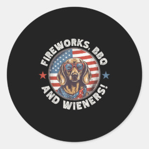 Fireworks Bbq & Wieners Funny Weiner Dog July Classic Round Sticker