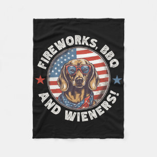 Fireworks Bbq And Wieners Funny Weiner Dog July 4t Fleece Blanket