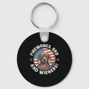 Fireworks Bbq And Wieners Funny Weiner Dog July 4t Key Ring