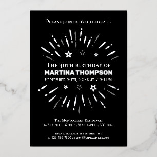 Fireworks Black White Grey 40th Birthday Party