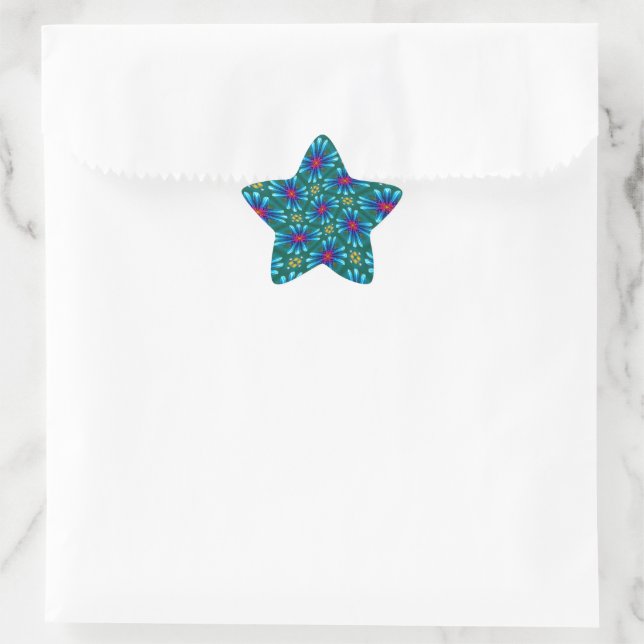 Fireworks Blue Flowers Pattern Star Sticker (Bag)