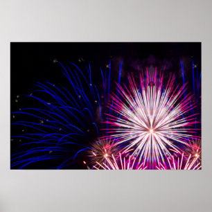 Fireworks Blue Pink and White Poster