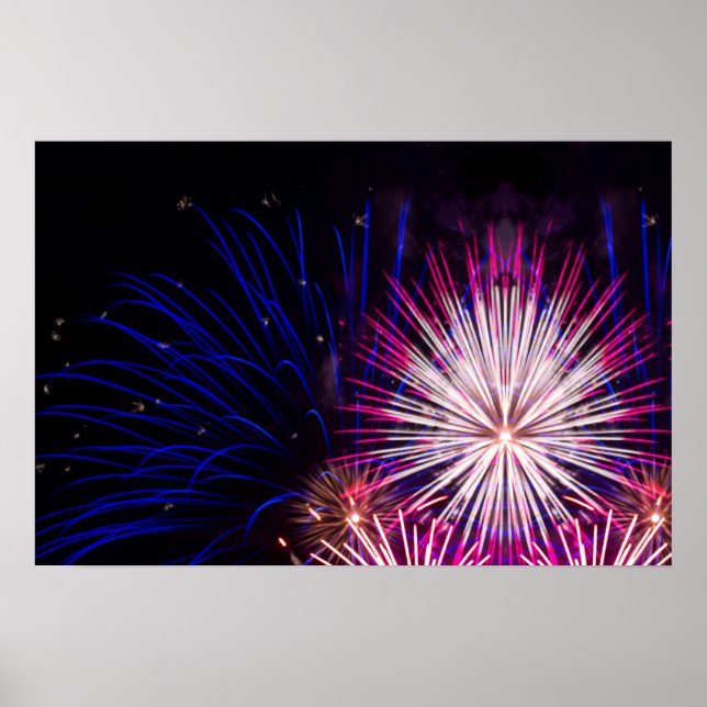 Fireworks Blue Pink and White Poster (Front)