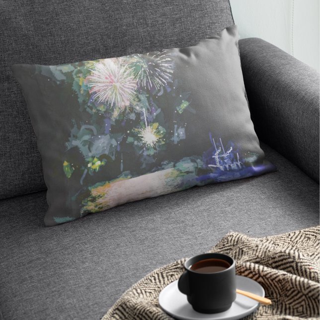 Fireworks Boat Watercolor Ocean Evening  Pillowcase (Fireworks Boat Watercolor Ocean Evening )