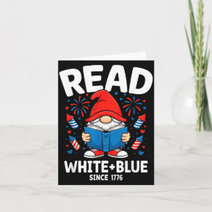 Fireworks Book Gnome Patriotic Read White Blue Card