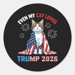 Fireworks Cat Wearing Us Flag Even My Cat Loves Tr Classic Round Sticker