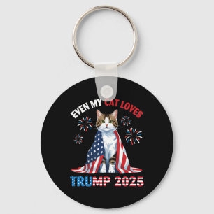 Fireworks Cat Wearing Us Flag Even My Cat Loves Tr Key Ring