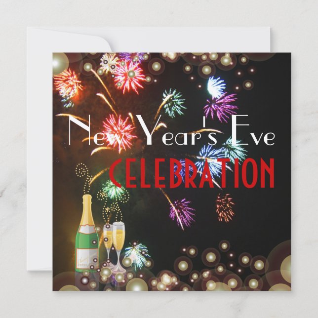 Fireworks champagne bubbles invitation (Front)