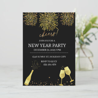 Fireworks Champagne New Year Party Invitation