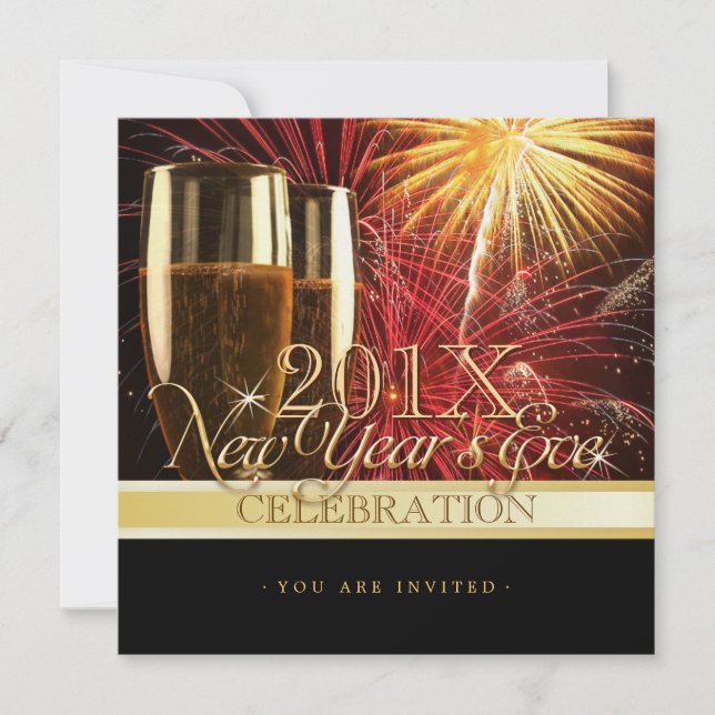 Fireworks Champagne New Year Party invitation (Front)