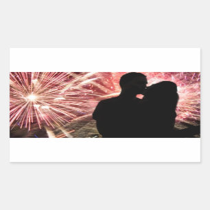 Fireworks Couple Kissing Silhouette Rectangular Sticker