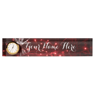 Fireworks Desk Name Plate with Clock