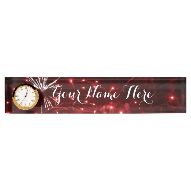 Fireworks Desk Name Plate with Clock (Front)