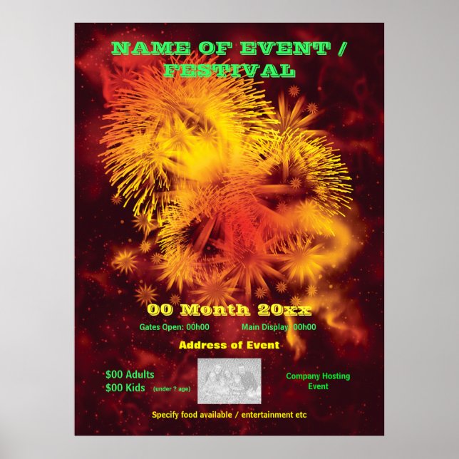 Fireworks display advertising poster, print (Front)
