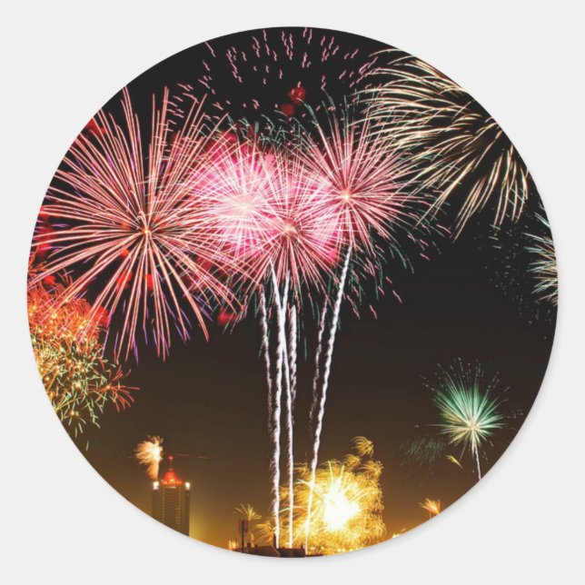 Fireworks display--celebration! classic round sticker (Front)