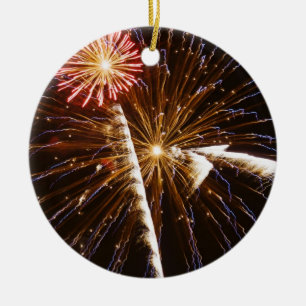Fireworks display on Savannah River Ceramic Ornament