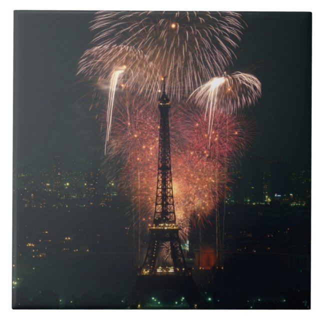 Fireworks, Eiffel Tower, Paris, France Tile (Front)