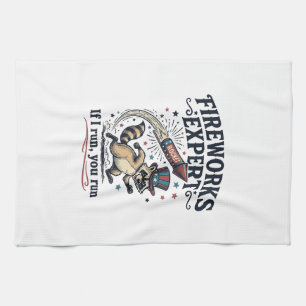 Fireworks Expert Raccoon Vintage Fourth of July Sh Tea Towel