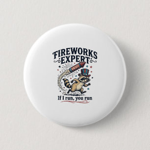 Fireworks Expert Racoon Vintage Fourth of July Sh 6 Cm Round Badge