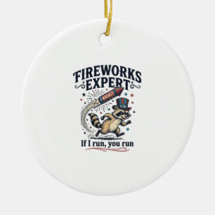 Fireworks Expert Racoon Vintage Fourth of July Sh Ceramic Ornament
