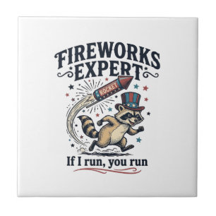 Fireworks Expert Racoon Vintage Fourth of July Sh Ceramic Tile