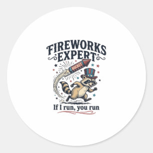 Fireworks Expert Racoon Vintage Fourth of July Sh Classic Round Sticker