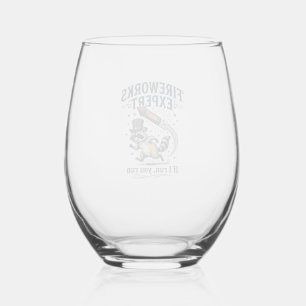Fireworks Expert Racoon Vintage Fourth of July Sh Stemless Wine Glass