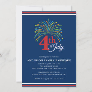 Fireworks Family Barbeque 4th of July Party Invitation