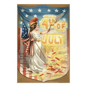 Fireworks Firecracker Lady Liberty US Flag Photo Print