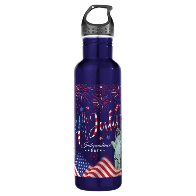 Fireworks Fourth Of July With The Statue Of Libert 710 Ml Water Bottle (Front)