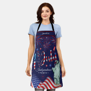 Fireworks Fourth Of July With The Statue Of Libert Apron