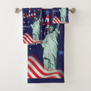 Fireworks Fourth Of July With The Statue Of Libert Bath Towel Set