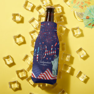 Fireworks Fourth Of July With The Statue Of Libert Bottle Cooler