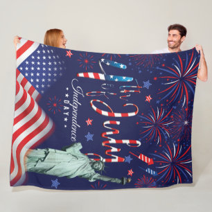 Fireworks Fourth Of July With The Statue Of Libert Fleece Blanket
