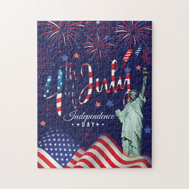 Fireworks Fourth Of July With The Statue Of Libert Jigsaw Puzzle (Vertical)