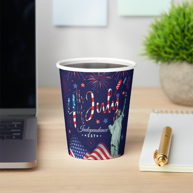 Fireworks Fourth Of July With The Statue Of Libert Paper Cups (Insitu)