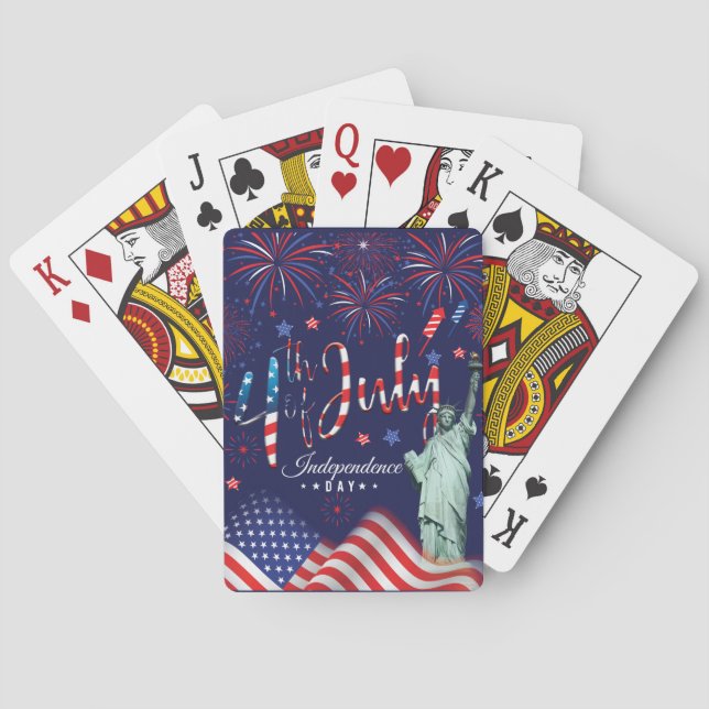 Fireworks Fourth Of July With The Statue Of Libert Playing Cards (Back)