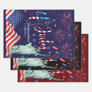 Fireworks Fourth Of July With The Statue Of Libert Wrapping Paper Sheet