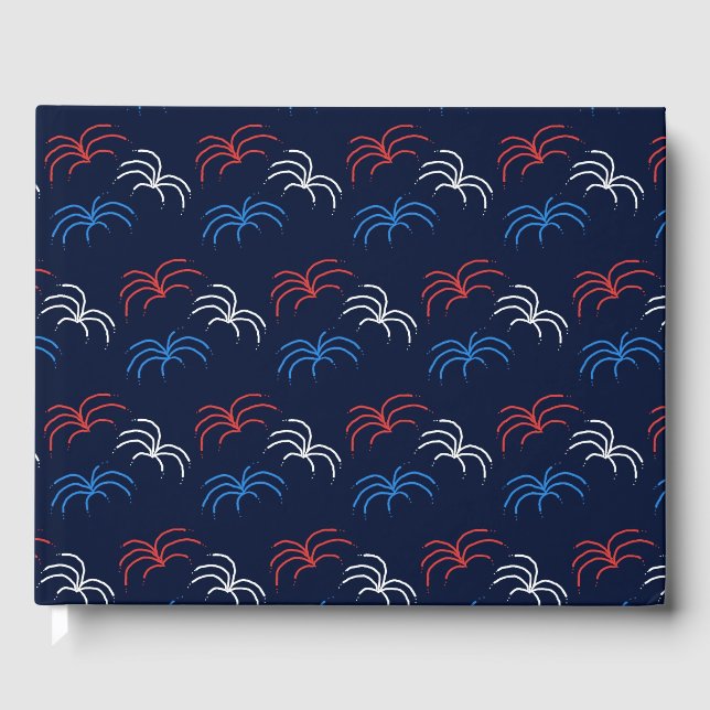 Fireworks Guest Book (Navy Blue, Red & White) (Front)