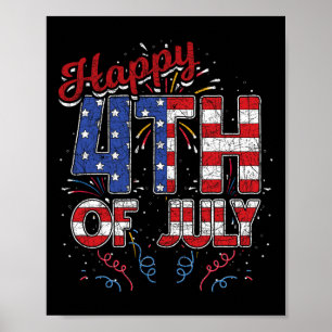 Fireworks Happy 4th Of July Us Flag American 4th O Poster