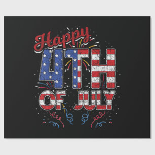 Fireworks Happy 4th of July US Flag American 4th o Wrapping Paper