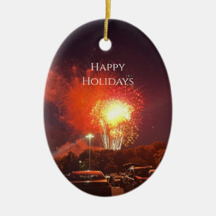 Fireworks Happy Holidays Ornament