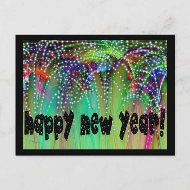 FIREWORKS ~ HAPPY NEW YEAR! HOLIDAY POSTCARD (Front)