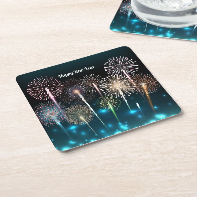 Fireworks Happy New Year Paper Coaster (Angled)