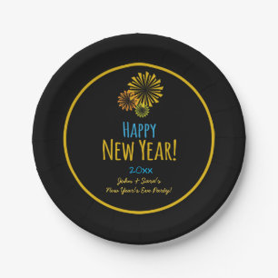 Fireworks Happy New Year Party Paper Plate