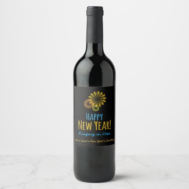 Fireworks Happy New Year Party Wine Label (Front)