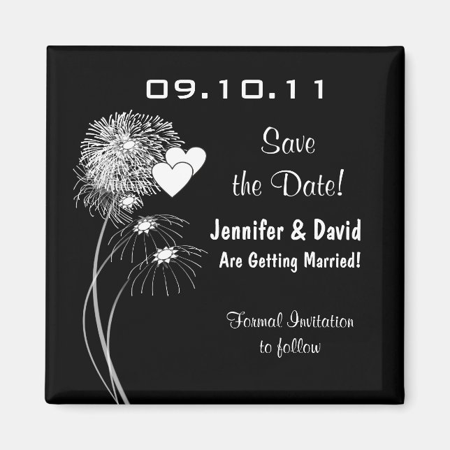 Fireworks & Hearts Save the Date Magnet (Front)