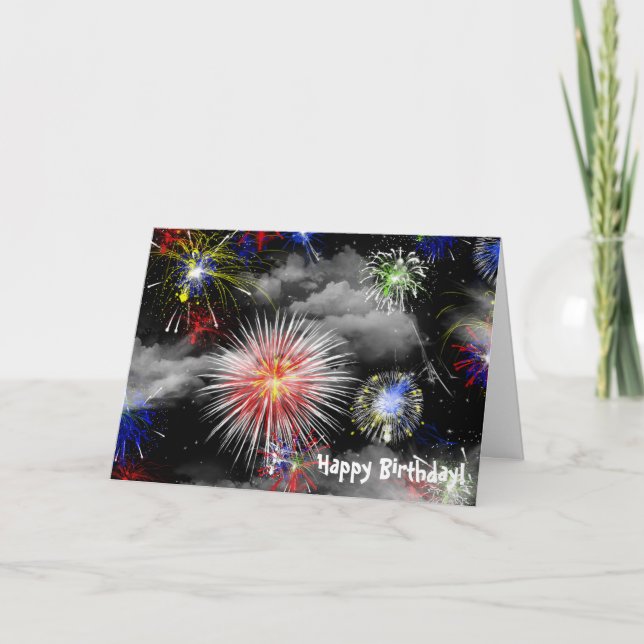 Fireworks in clouds birthday card (Front)